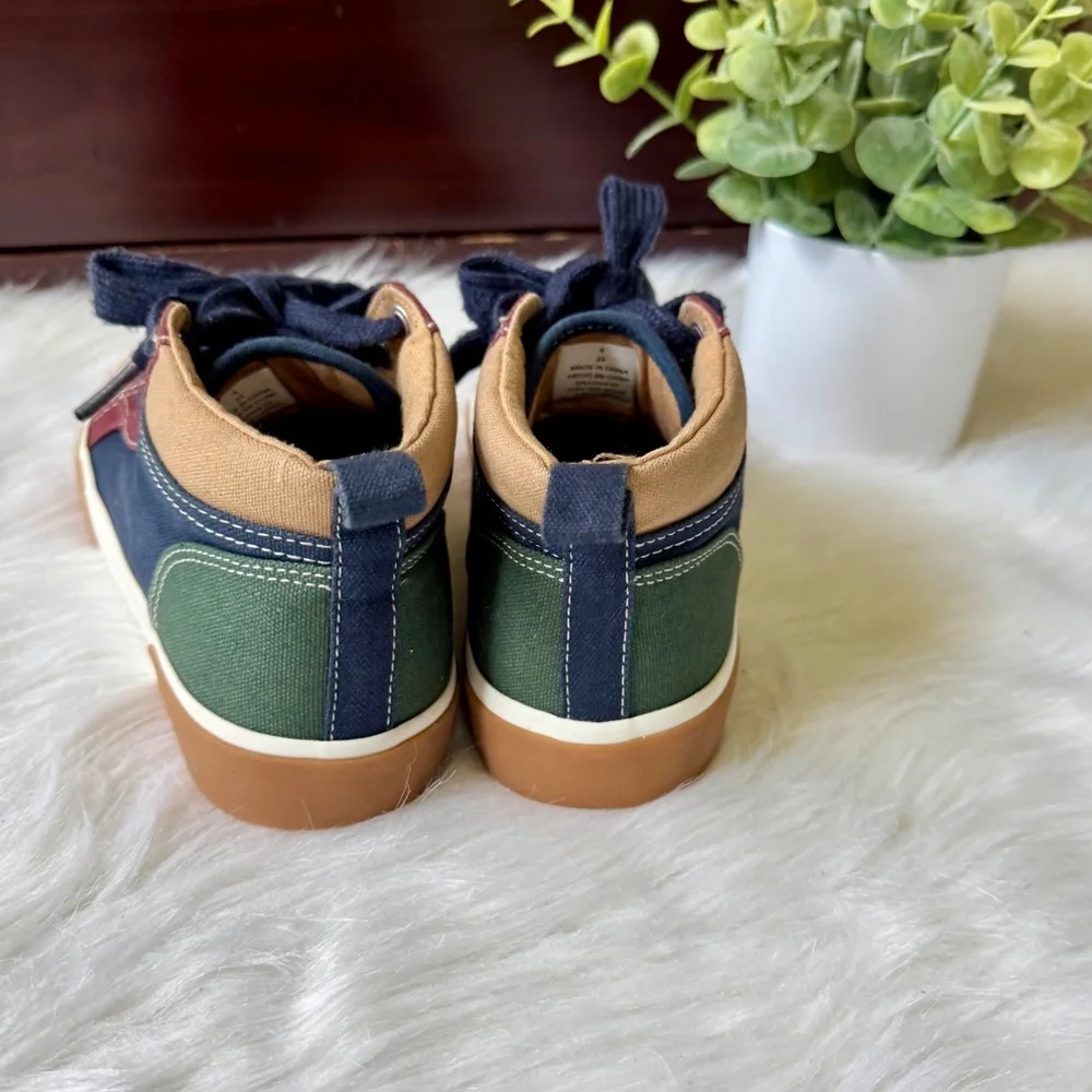 Old Navy Kids Colorblock Canvas High-Top Sneakers Navy Burgundy Tan Size 4‎